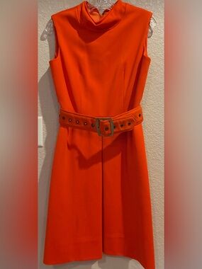 Vintage Lillie Rubin Vibrant Orange Sleeveless Belted Dress